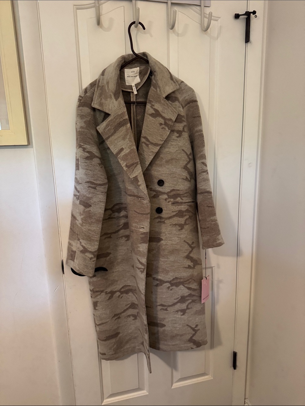 Avec Les Filles Taupe Camo Double-Breasted Trench Coat